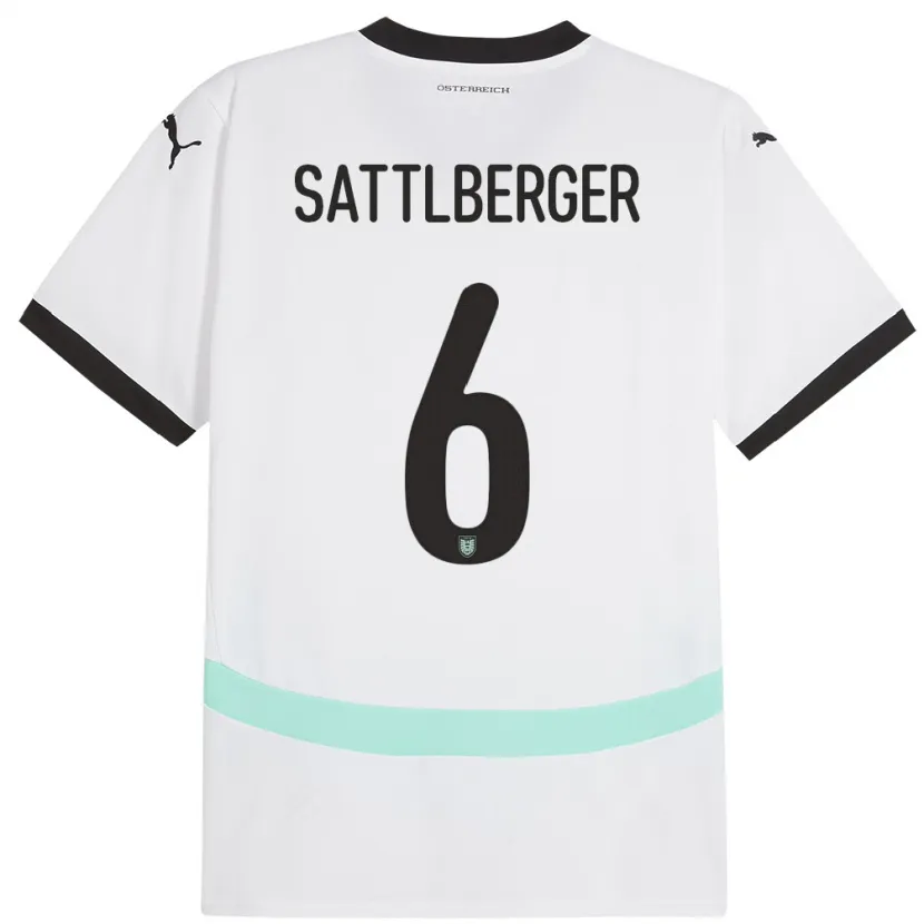 Danxen Barn Österrike Nikolas Sattlberger #6 Vit Bortatröja Matchtröjor 24-26 Tröjor T-Tröja