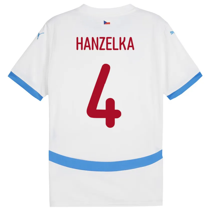 Danxen Barn Tjeckien Denis Hanzelka #4 Vit Bortatröja Matchtröjor 24-26 Tröjor T-Tröja