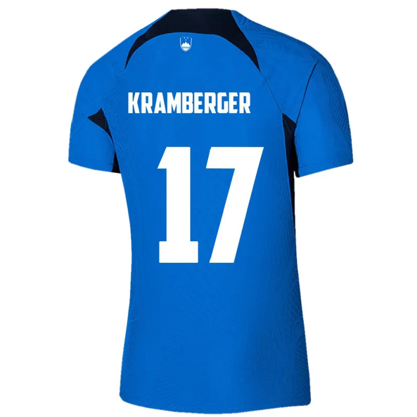 Danxen Barn Slovenien Enej Kramberger #17 Blå Bortatröja Matchtröjor 24-26 Tröjor T-Tröja