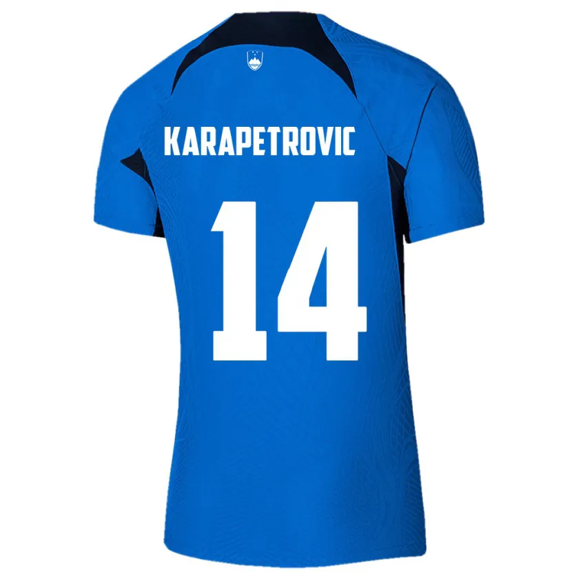 Danxen Barn Slovenien Luka Karapetrovic #14 Blå Bortatröja Matchtröjor 24-26 Tröjor T-Tröja