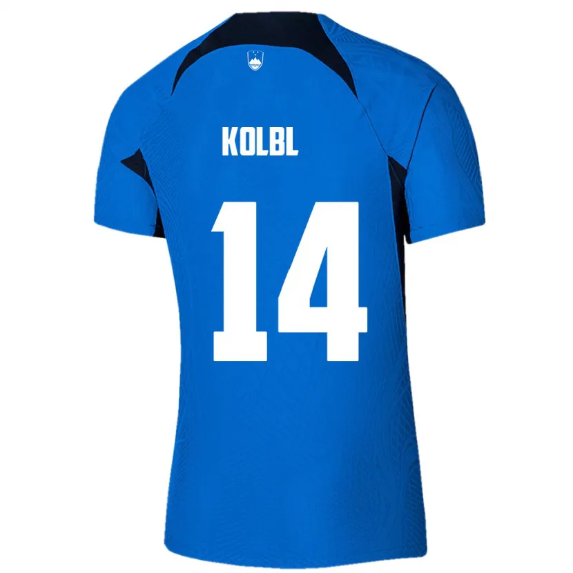 Danxen Barn Slovenien Špela Kolbl #14 Blå Bortatröja Matchtröjor 24-26 Tröjor T-Tröja