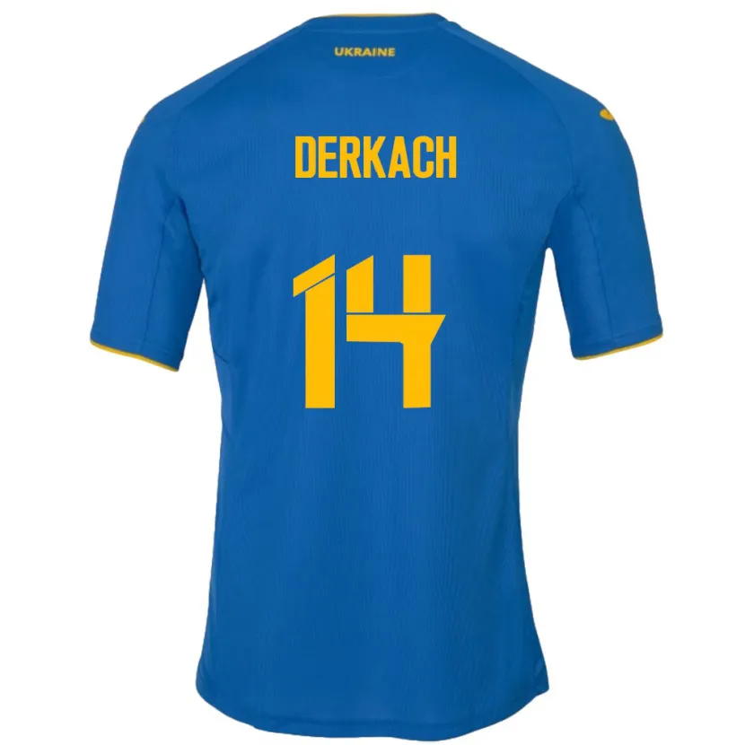 Danxen Barn Ukraina Yana Derkach #14 Blå Bortatröja Matchtröjor 24-26 Tröjor T-Tröja