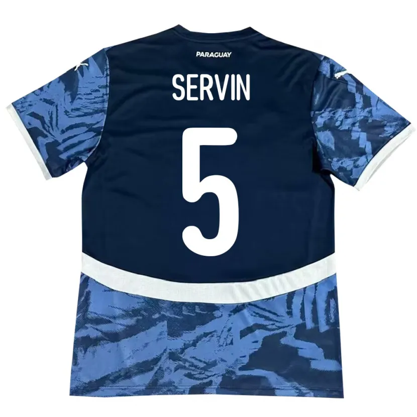 Danxen Barn Paraguay Thiago Servín #5 Blå Bortatröja Matchtröjor 24-26 Tröjor T-Tröja