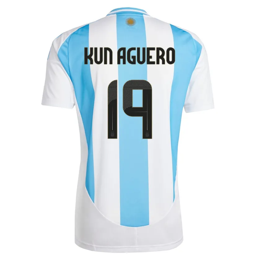 Danxen Män Argentina Sergio Aguero #19 Vit Blå Hemmatröja Matchtröjor 24-26 Tröjor T-Tröja