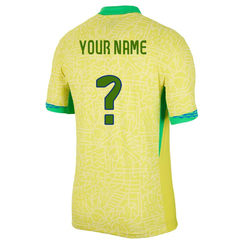 Danxen Män Brasilien Ditt Namn #0 Gul Hemmatröja Matchtröjor 24-26 Tröjor T-Tröja