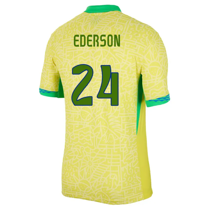 Danxen Män Brasilien Ederson #24 Gul Hemmatröja Matchtröjor 24-26 Tröjor T-Tröja