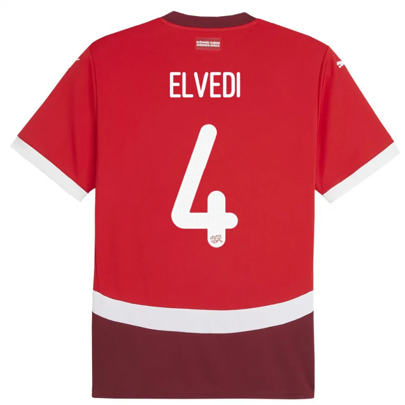 Danxen Män Schweiz Nico Elvedi #4 Röd Hemmatröja Matchtröjor 24-26 Tröjor T-Tröja