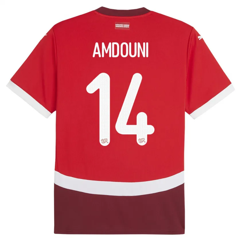 Danxen Män Schweiz Mohamed Zeki Amdouni #14 Röd Hemmatröja Matchtröjor 24-26 Tröjor T-Tröja