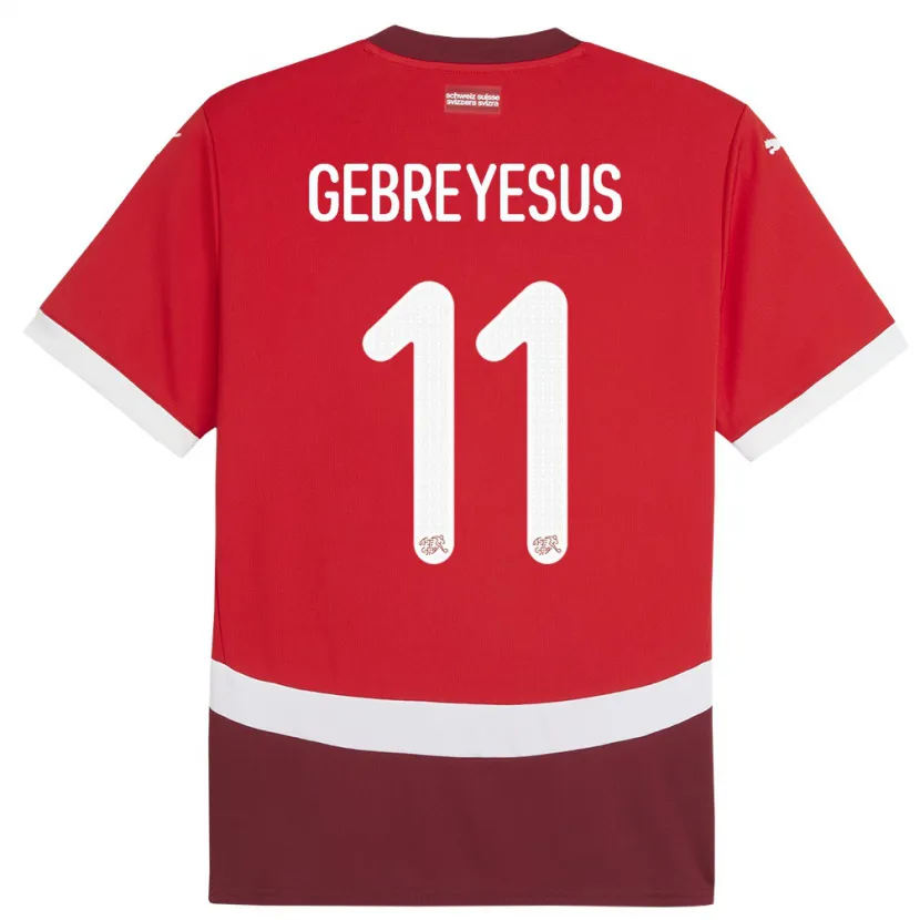 Danxen Män Schweiz Esey Gebreyesus #11 Röd Hemmatröja Matchtröjor 24-26 Tröjor T-Tröja
