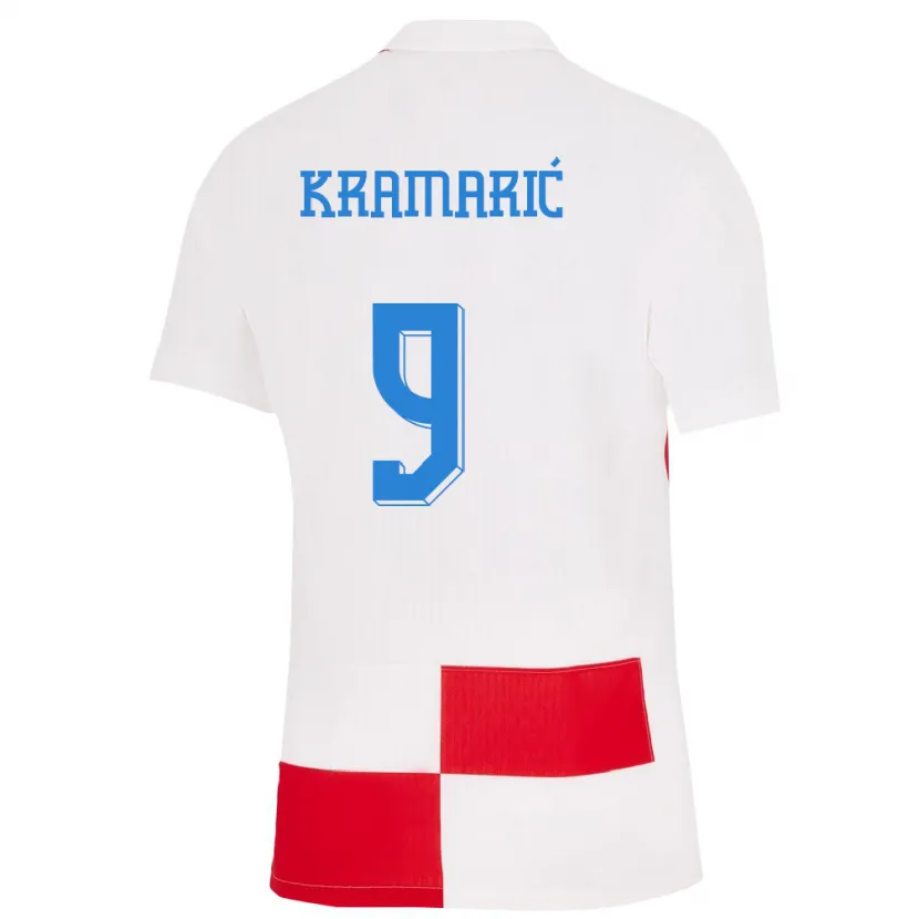Danxen Män Kroatien Andrej Kramaric #9 Vit Röd Hemmatröja Matchtröjor 24-26 Tröjor T-Tröja