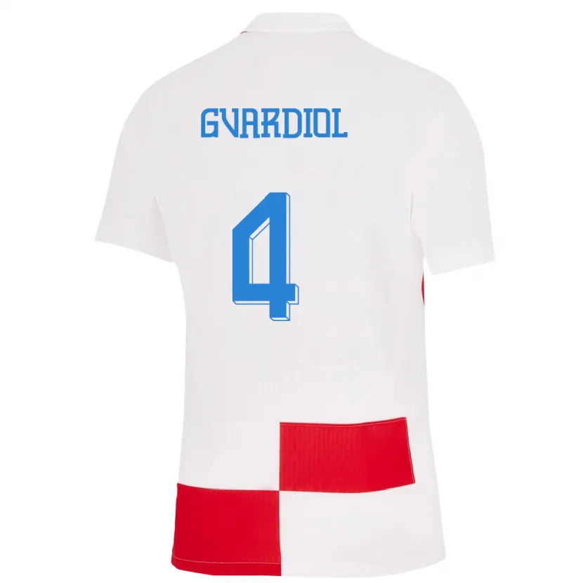 Danxen Män Kroatien Josko Gvardiol #4 Vit Röd Hemmatröja Matchtröjor 24-26 Tröjor T-Tröja
