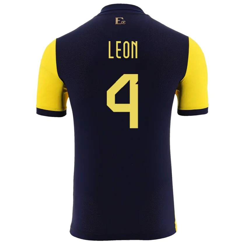Danxen Män Ecuador Fernando Leon #4 Gul Hemmatröja Matchtröjor 24-26 Tröjor T-Tröja