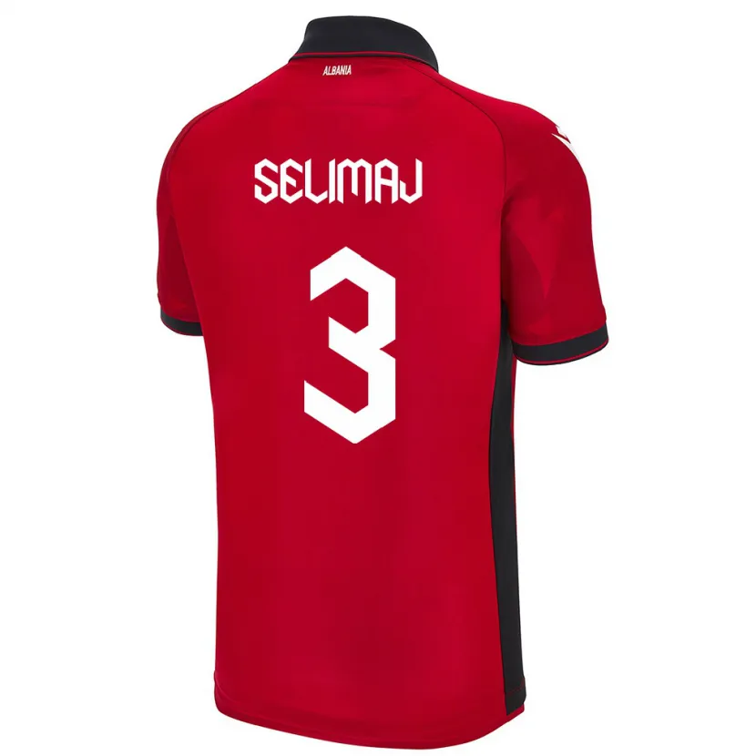 Danxen Män Albanien Ermis Selimaj #3 Röd Hemmatröja Matchtröjor 24-26 Tröjor T-Tröja