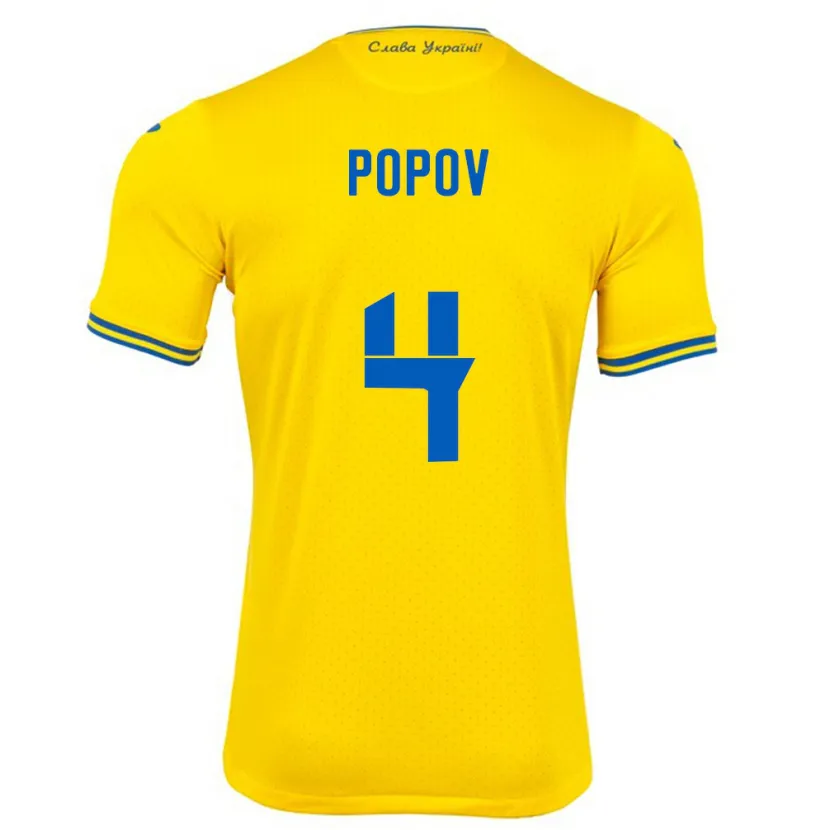 Danxen Män Ukraina Denys Popov #4 Gul Hemmatröja Matchtröjor 24-26 Tröjor T-Tröja