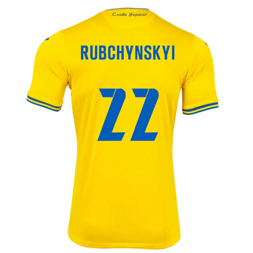 Danxen Män Ukraina Valentyn Rubchynskyi #22 Gul Hemmatröja Matchtröjor 24-26 Tröjor T-Tröja