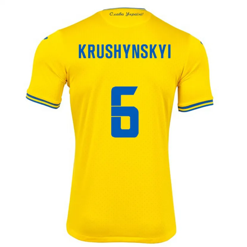 Danxen Män Ukraina Borys Krushynskyi #6 Gul Hemmatröja Matchtröjor 24-26 Tröjor T-Tröja