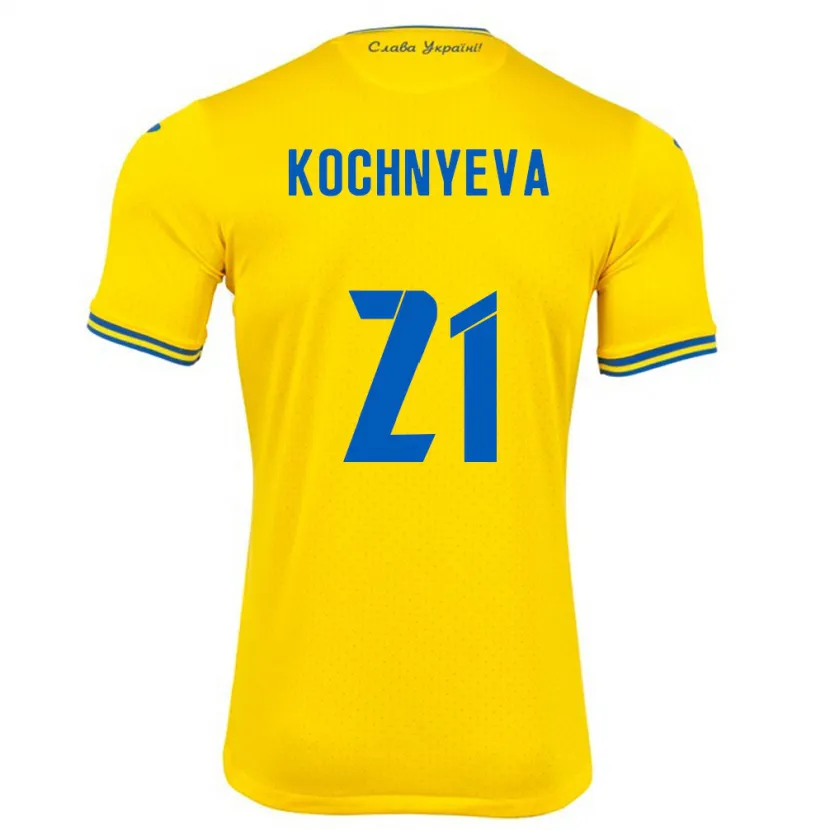 Danxen Män Ukraina Iryna Kochnyeva #21 Gul Hemmatröja Matchtröjor 24-26 Tröjor T-Tröja