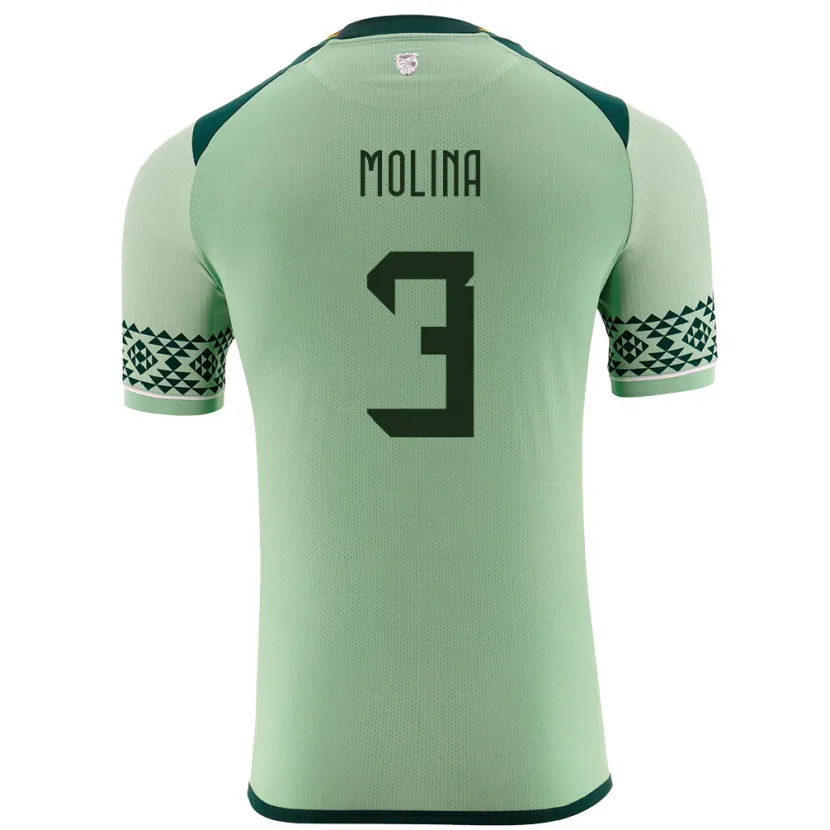 Danxen Män Bolivia Iván Molina #3 Ljusgrön Hemmatröja Matchtröjor 24-26 Tröjor T-Tröja