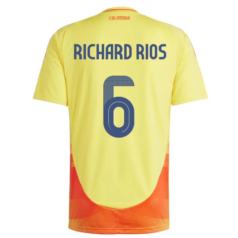 Danxen Män Colombia Richard Ríos #6 Gul Hemmatröja Matchtröjor 24-26 Tröjor T-Tröja