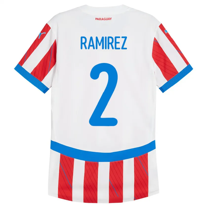 Danxen Män Paraguay Iván Ramírez #2 Vit Röd Hemmatröja Matchtröjor 24-26 Tröjor T-Tröja