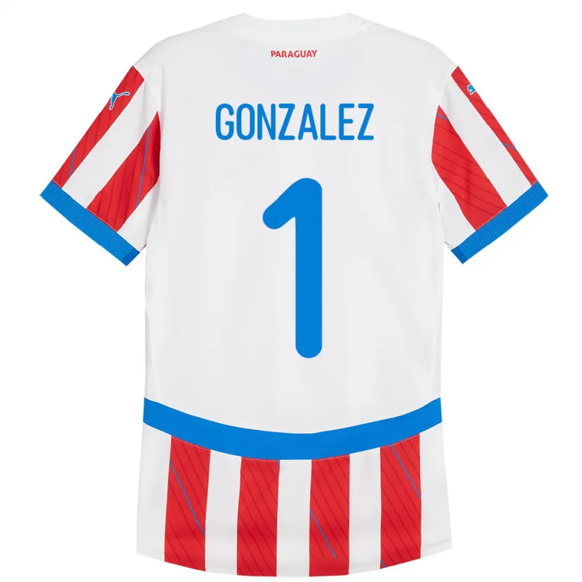 Danxen Män Paraguay Ángel González #1 Vit Röd Hemmatröja Matchtröjor 24-26 Tröjor T-Tröja