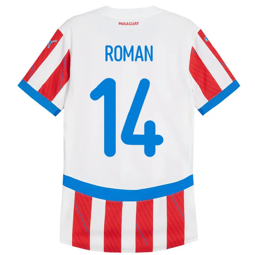 Danxen Män Paraguay Fernando Román #14 Vit Röd Hemmatröja Matchtröjor 24-26 Tröjor T-Tröja