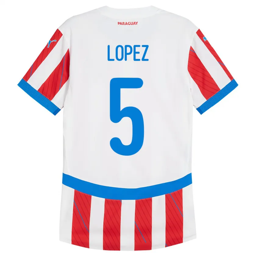 Danxen Män Paraguay Óscar López #5 Vit Röd Hemmatröja Matchtröjor 24-26 Tröjor T-Tröja