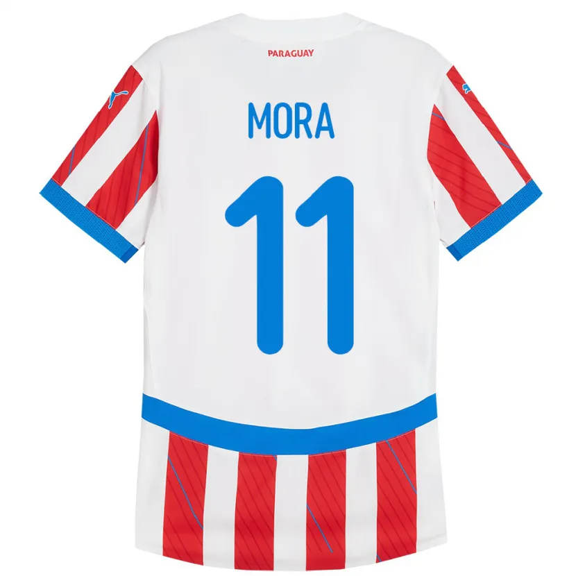 Danxen Män Paraguay Jorge Mora #11 Vit Röd Hemmatröja Matchtröjor 24-26 Tröjor T-Tröja