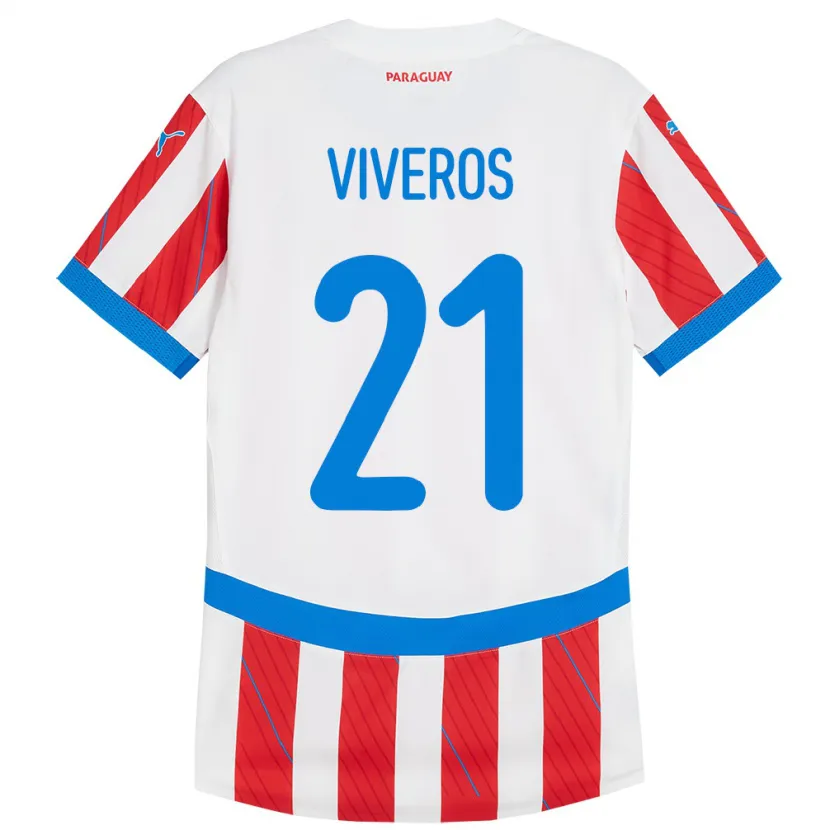 Danxen Män Paraguay Fernando Viveros #21 Vit Röd Hemmatröja Matchtröjor 24-26 Tröjor T-Tröja