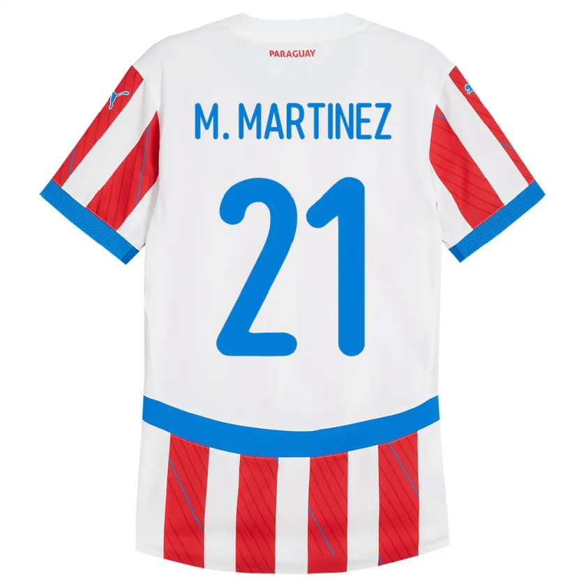 Danxen Män Paraguay María Martínez #21 Vit Röd Hemmatröja Matchtröjor 24-26 Tröjor T-Tröja