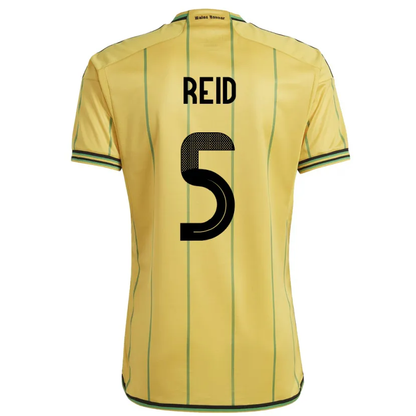 Danxen Män Jamaica Adrian Reid #5 Gul Hemmatröja Matchtröjor 24-26 Tröjor T-Tröja