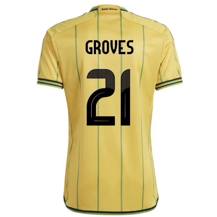 Danxen Män Jamaica Isreala Groves #21 Gul Hemmatröja Matchtröjor 24-26 Tröjor T-Tröja