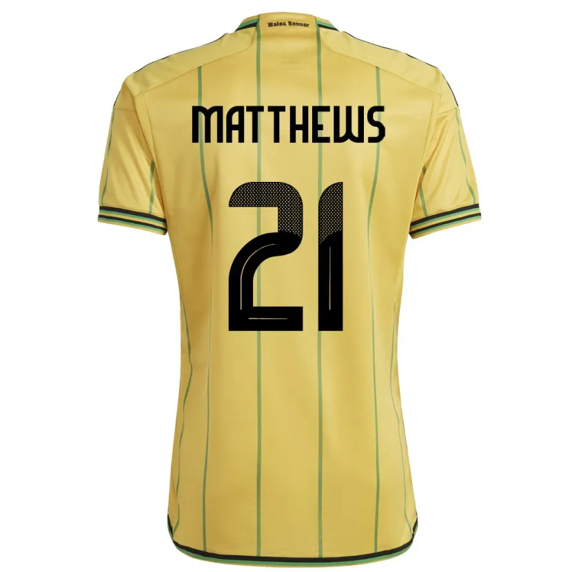 Danxen Män Jamaica Cheyna Matthews #21 Gul Hemmatröja Matchtröjor 24-26 Tröjor T-Tröja