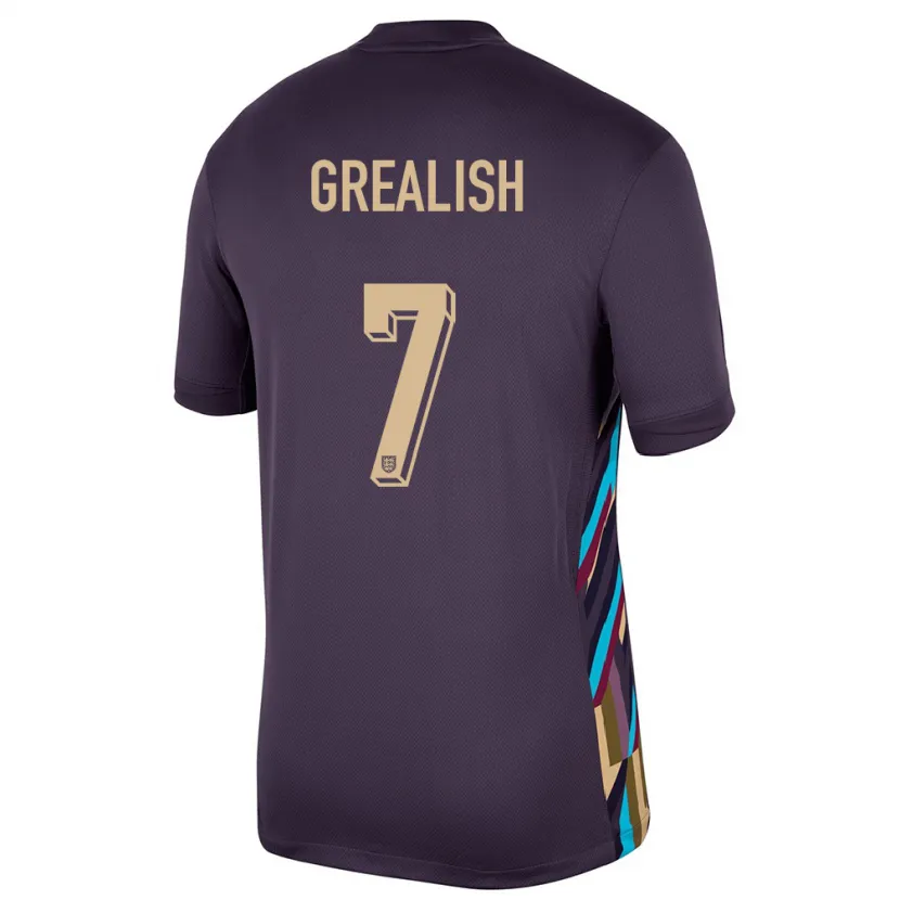 Danxen Män England Jack Grealish #7 Mörkt Russin Bortatröja Matchtröjor 24-26 Tröjor T-Tröja