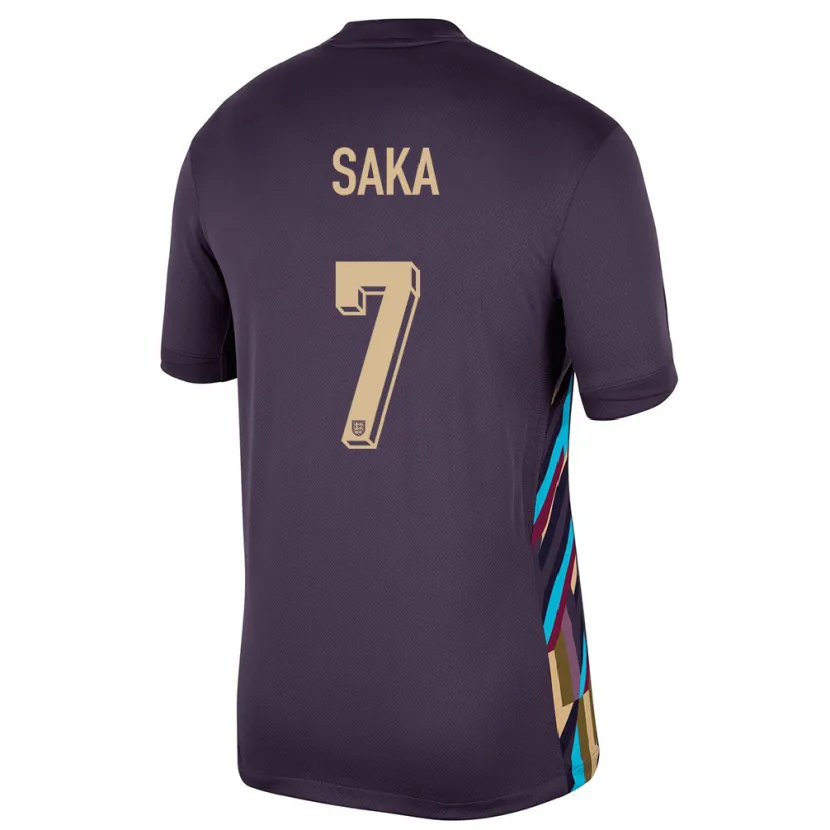 Danxen Män England Bukayo Saka #7 Mörkt Russin Bortatröja Matchtröjor 24-26 Tröjor T-Tröja