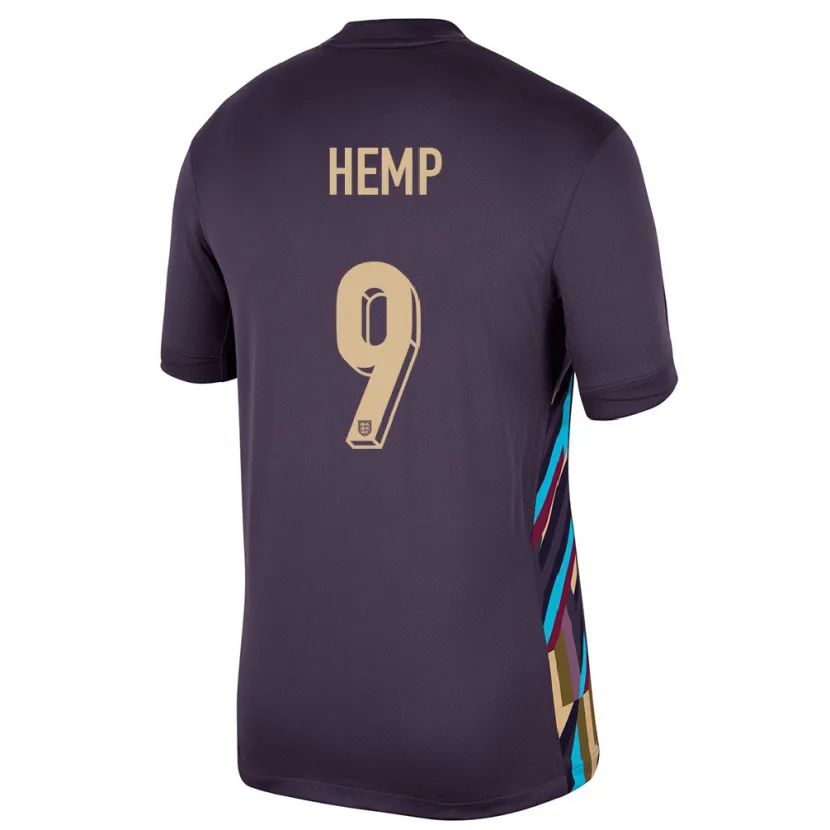 Danxen Män England Lauren Hemp #9 Mörkt Russin Bortatröja Matchtröjor 24-26 Tröjor T-Tröja