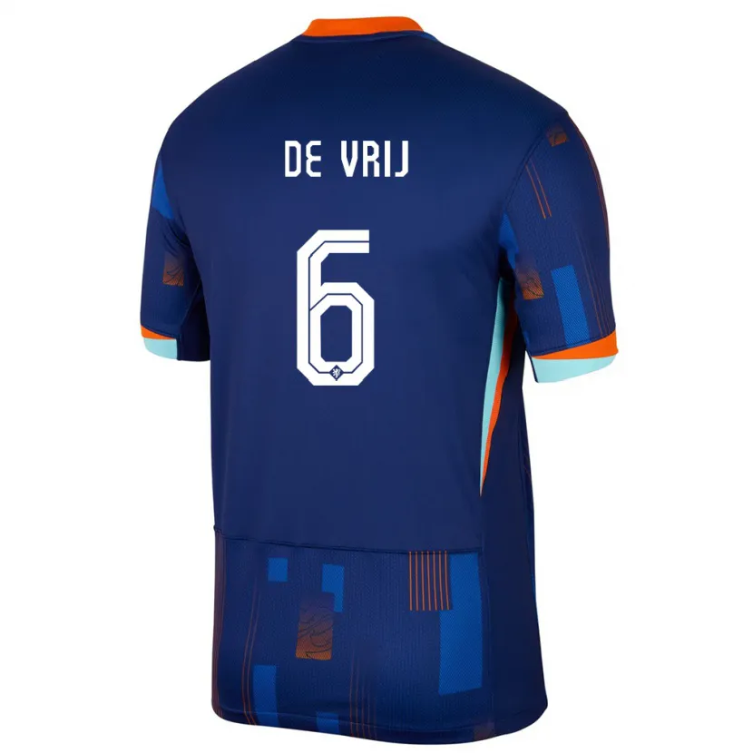 Danxen Män Nederländerna Stefan De Vrij #6 Blå Bortatröja Matchtröjor 24-26 Tröjor T-Tröja