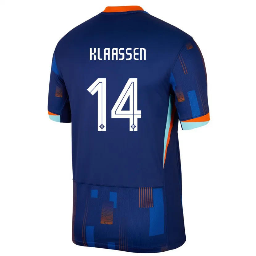 Danxen Män Nederländerna Davy Klaassen #14 Blå Bortatröja Matchtröjor 24-26 Tröjor T-Tröja