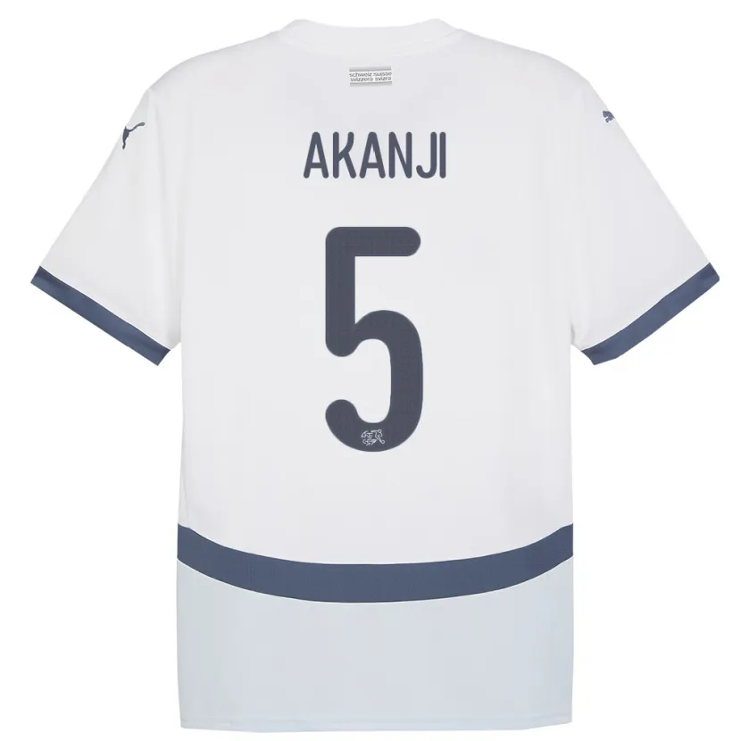 Danxen Män Schweiz Manuel Akanji #5 Vit Bortatröja Matchtröjor 24-26 Tröjor T-Tröja