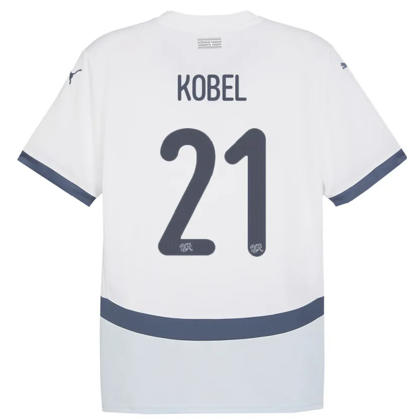 Danxen Män Schweiz Gregor Kobel #21 Vit Bortatröja Matchtröjor 24-26 Tröjor T-Tröja