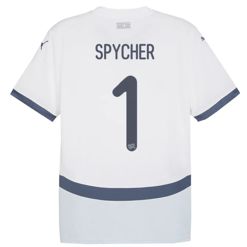 Danxen Män Schweiz Tim Spycher #1 Vit Bortatröja Matchtröjor 24-26 Tröjor T-Tröja