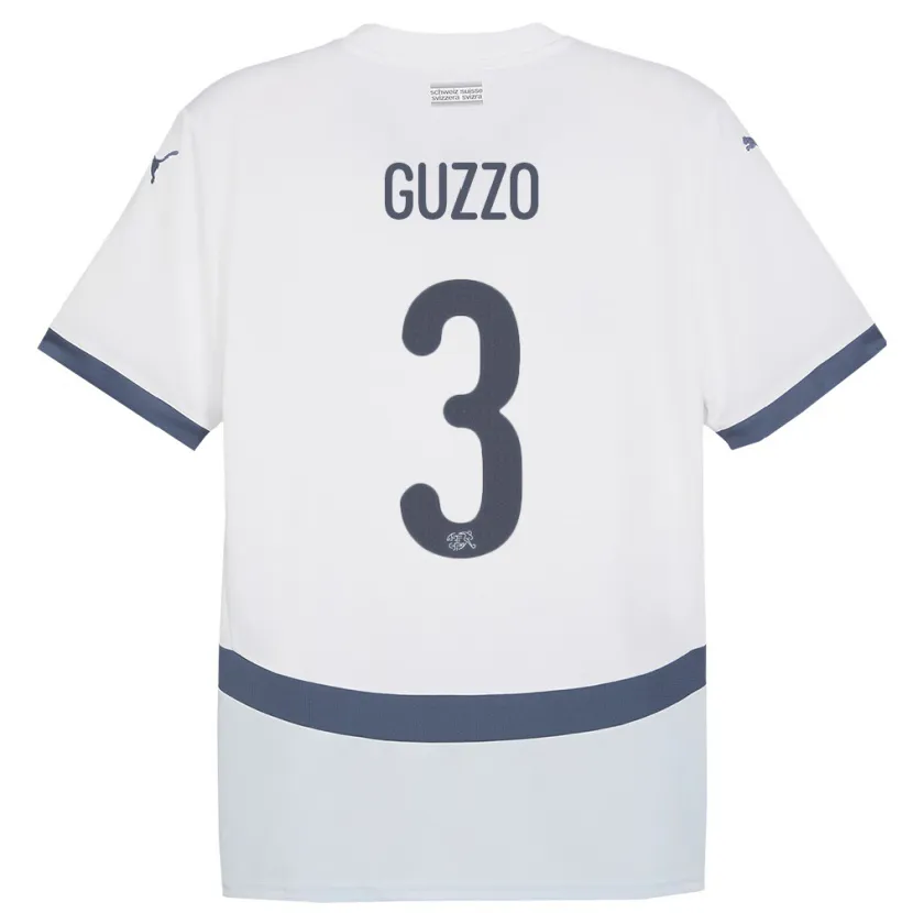 Danxen Män Schweiz Ramon Guzzo #3 Vit Bortatröja Matchtröjor 24-26 Tröjor T-Tröja