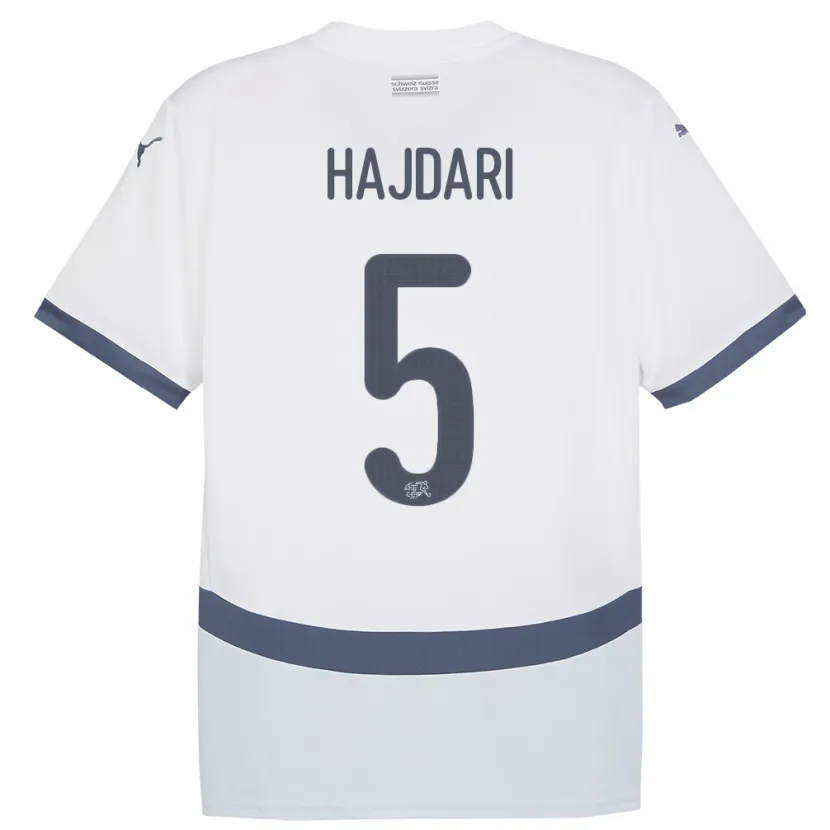 Danxen Män Schweiz Albian Hajdari #5 Vit Bortatröja Matchtröjor 24-26 Tröjor T-Tröja