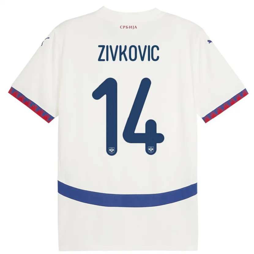 Danxen Män Serbien Andrija Zivkovic #14 Vit Bortatröja Matchtröjor 24-26 Tröjor T-Tröja