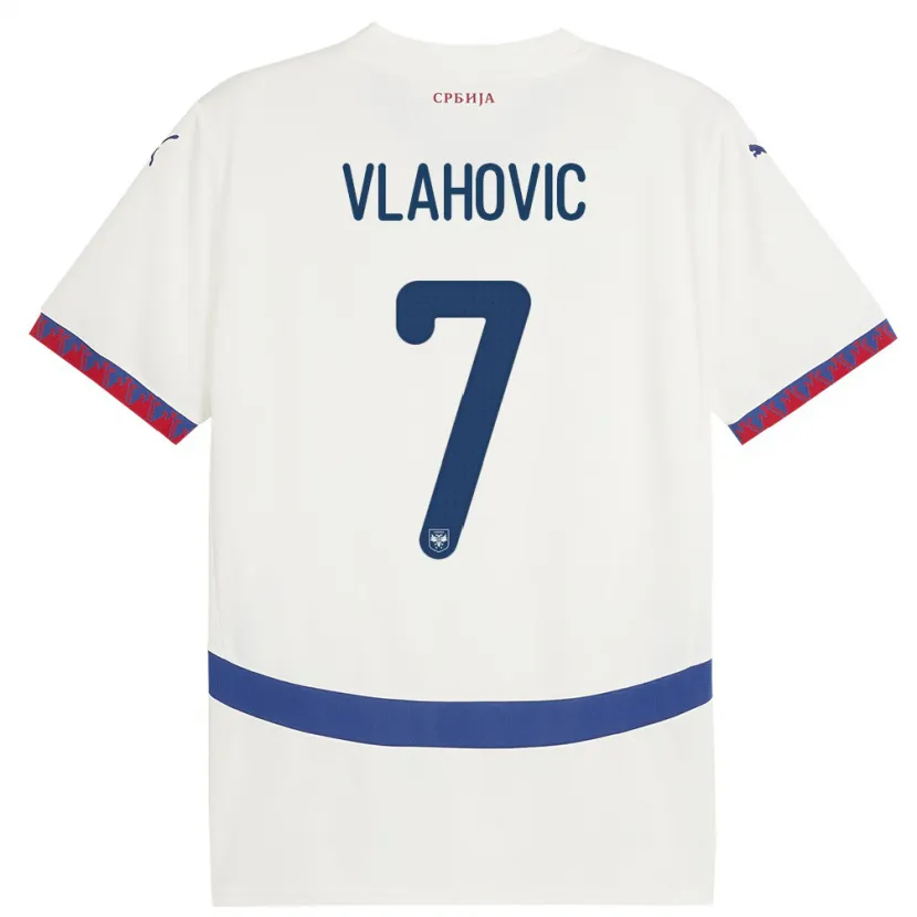 Danxen Män Serbien Dusan Vlahovic #7 Vit Bortatröja Matchtröjor 24-26 Tröjor T-Tröja