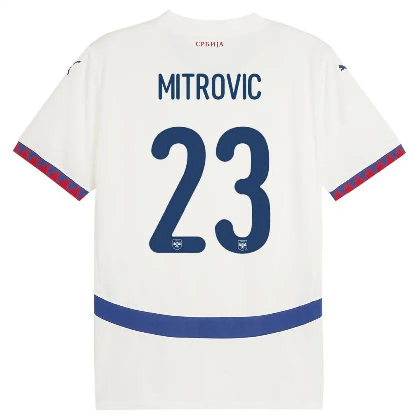 Danxen Män Serbien Vuk Mitrovic #23 Vit Bortatröja Matchtröjor 24-26 Tröjor T-Tröja