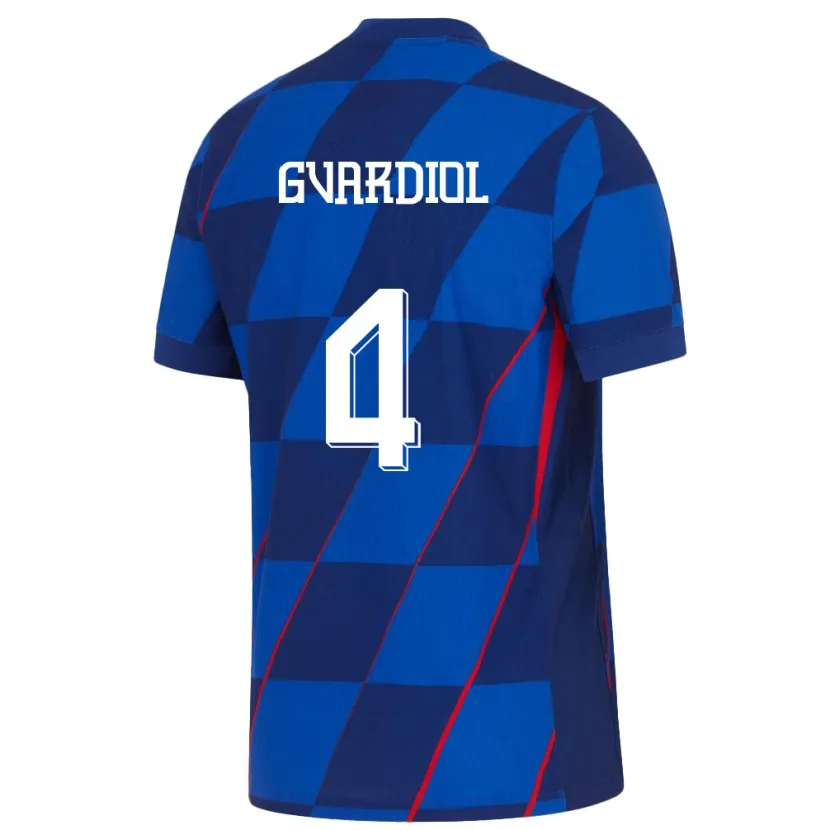 Danxen Män Kroatien Josko Gvardiol #4 Blå Bortatröja Matchtröjor 24-26 Tröjor T-Tröja