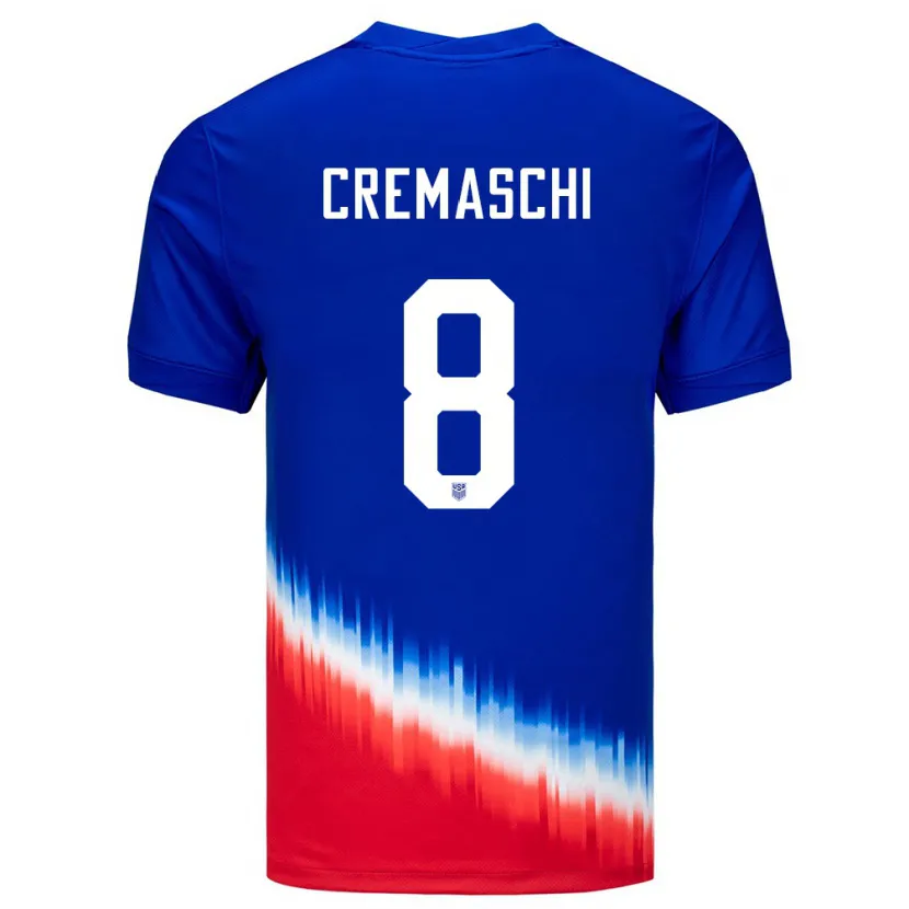Danxen Män Usa Benjamin Cremaschi #8 Blå Bortatröja Matchtröjor 24-26 Tröjor T-Tröja