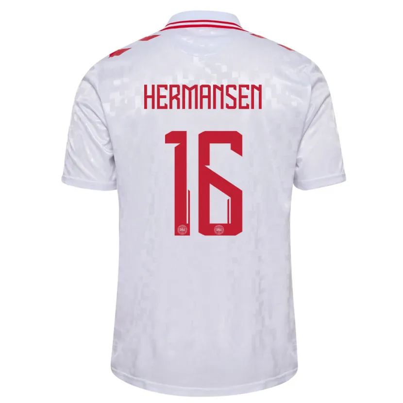 Danxen Män Danmark Mads Hermansen #16 Vit Bortatröja Matchtröjor 24-26 Tröjor T-Tröja