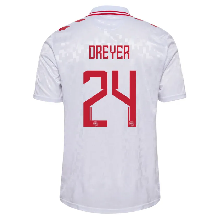 Danxen Män Danmark Anders Dreyer #24 Vit Bortatröja Matchtröjor 24-26 Tröjor T-Tröja